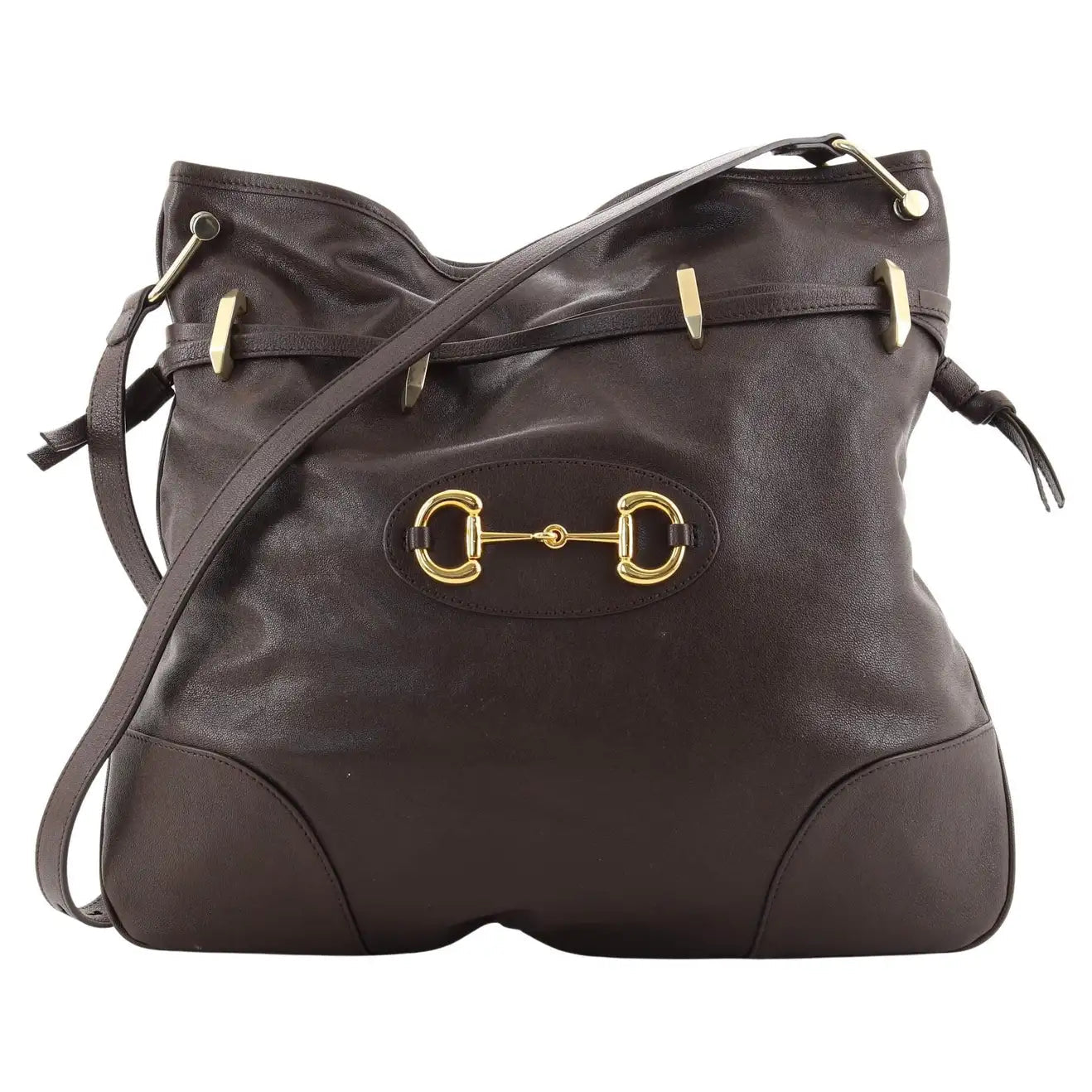 Gucci 1955 Morsetto Large Brown Leather Horsebit Drawstring Bucket Bag
