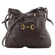 Gucci 1955 Morsetto Large Brown Leather Horsebit Drawstring Bucket Bag