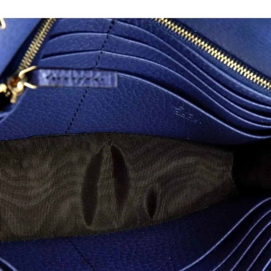 Gucci Marmont GG Deep Blue Leather Wallet Chain Crossbody Bag