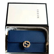 Gucci Marmont GG Deep Blue Leather Wallet Chain Crossbody Bag