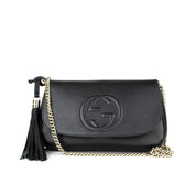Gucci Soho Disco GG Black Calf Leather Tassel Chain Crossbody Bag