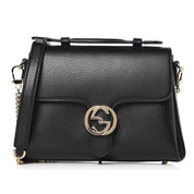 Gucci Interlocking G Black Calf Leather Chain Crossbody Bag