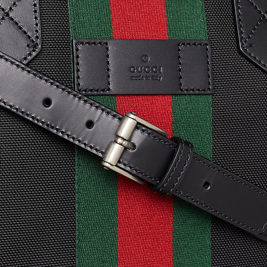 Gucci Techno Web Stripe Black Canvas Large Crossbody Duffle Bag