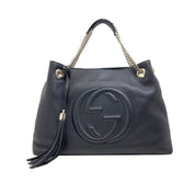 Gucci GG Black Pebbled Calfskin Medium Soho Gold Chain Shoulder Bag
