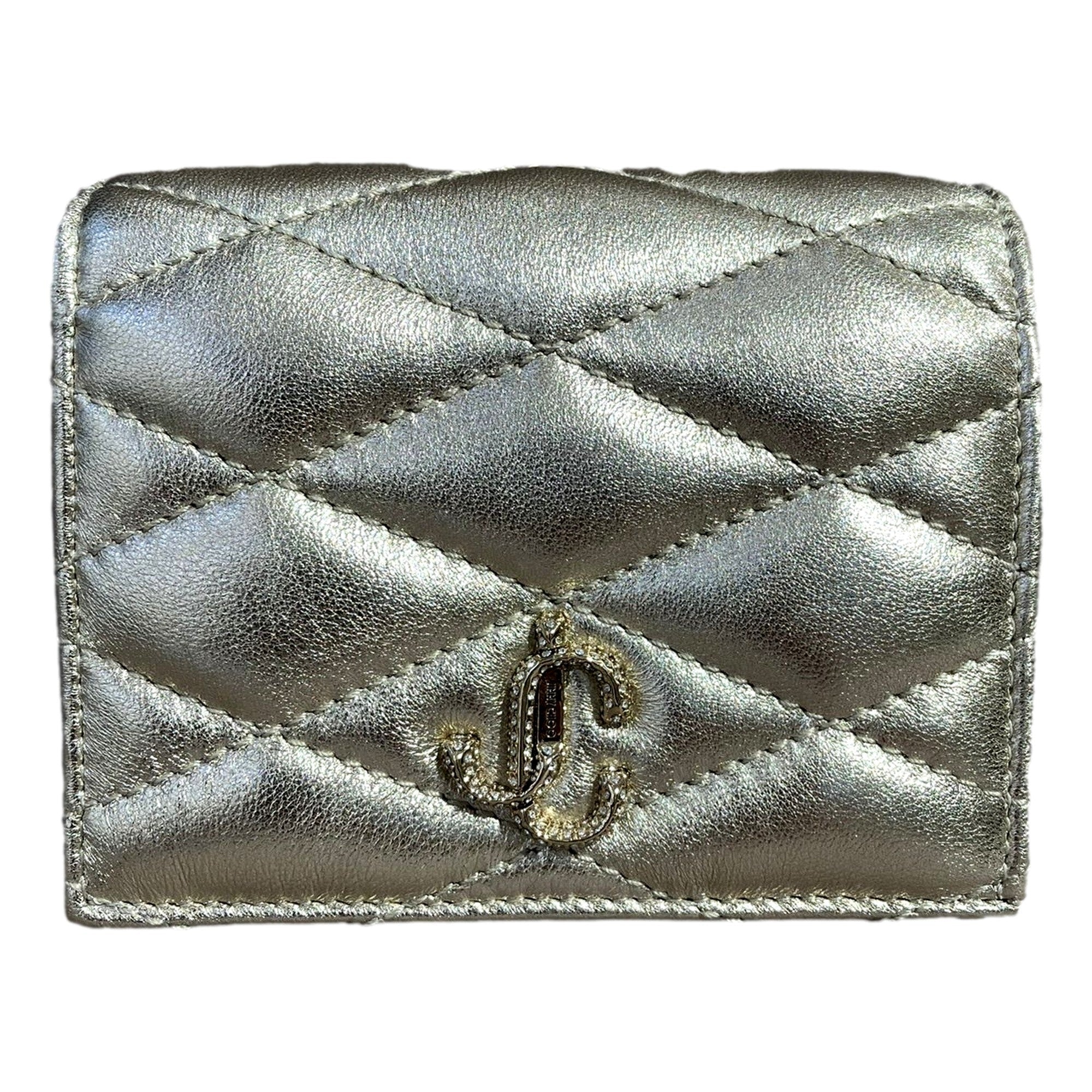 Jimmy Choo Farone Champagne Metallic Leather Card Case Wallet