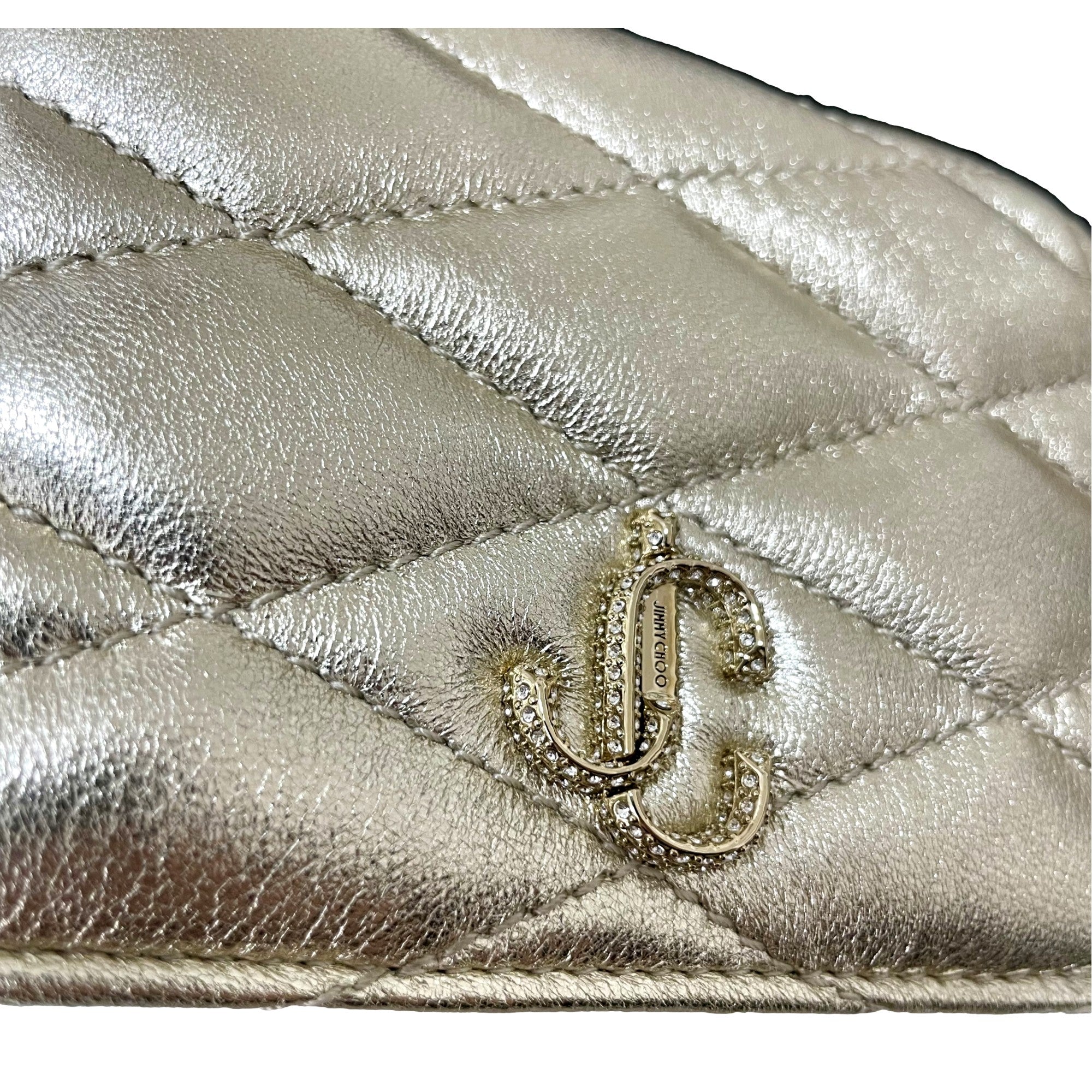 Jimmy Choo Farone Champagne Metallic Leather Card Case Wallet
