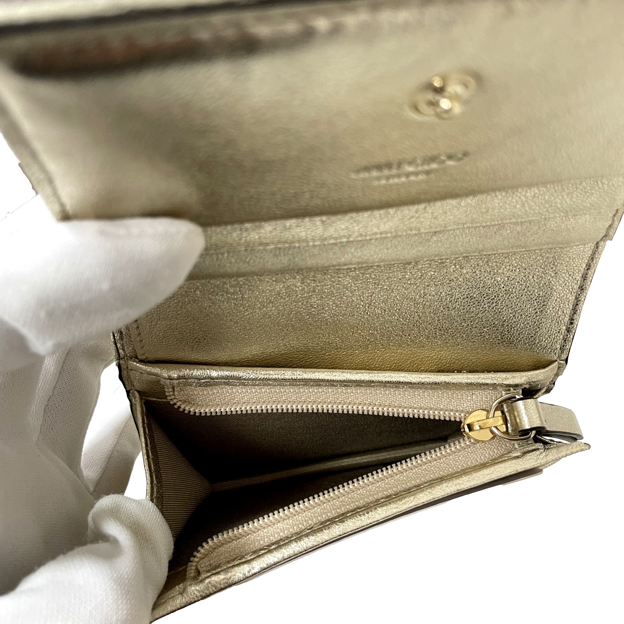 Jimmy Choo Farone Champagne Metallic Leather Card Case Wallet