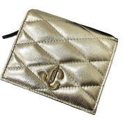 Jimmy Choo Farone Champagne Metallic Leather Card Case Wallet