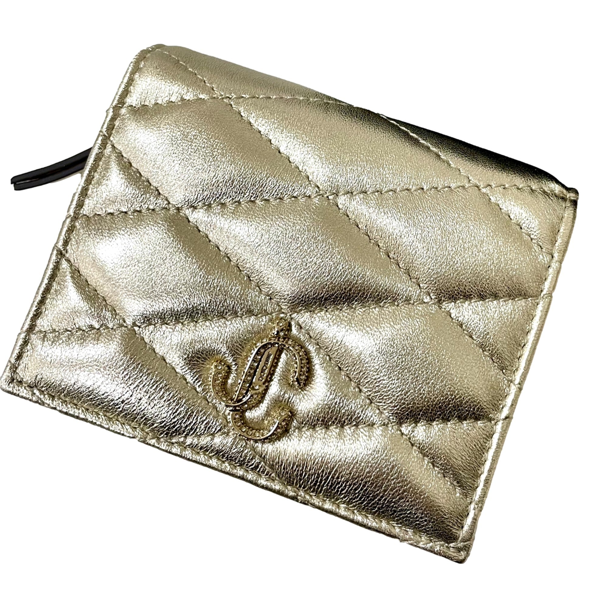 Jimmy Choo Farone Champagne Metallic Leather Card Case Wallet