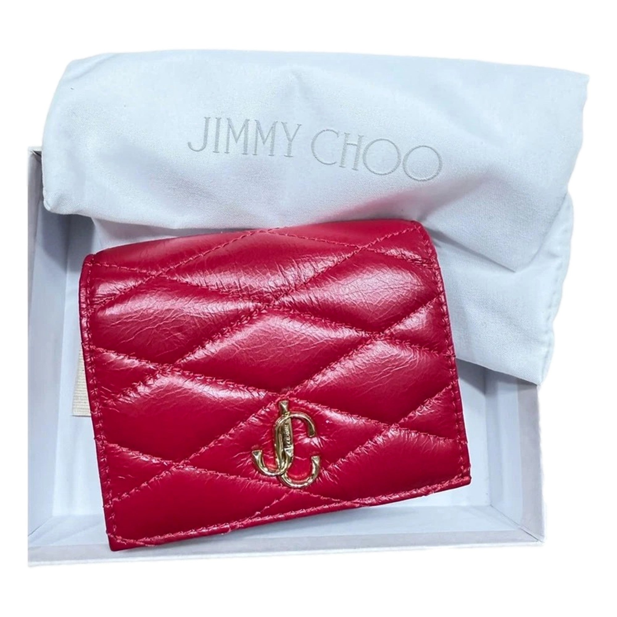 Jimmy Choo Farone Raspberry Red Leather Card Case Folding Wallet