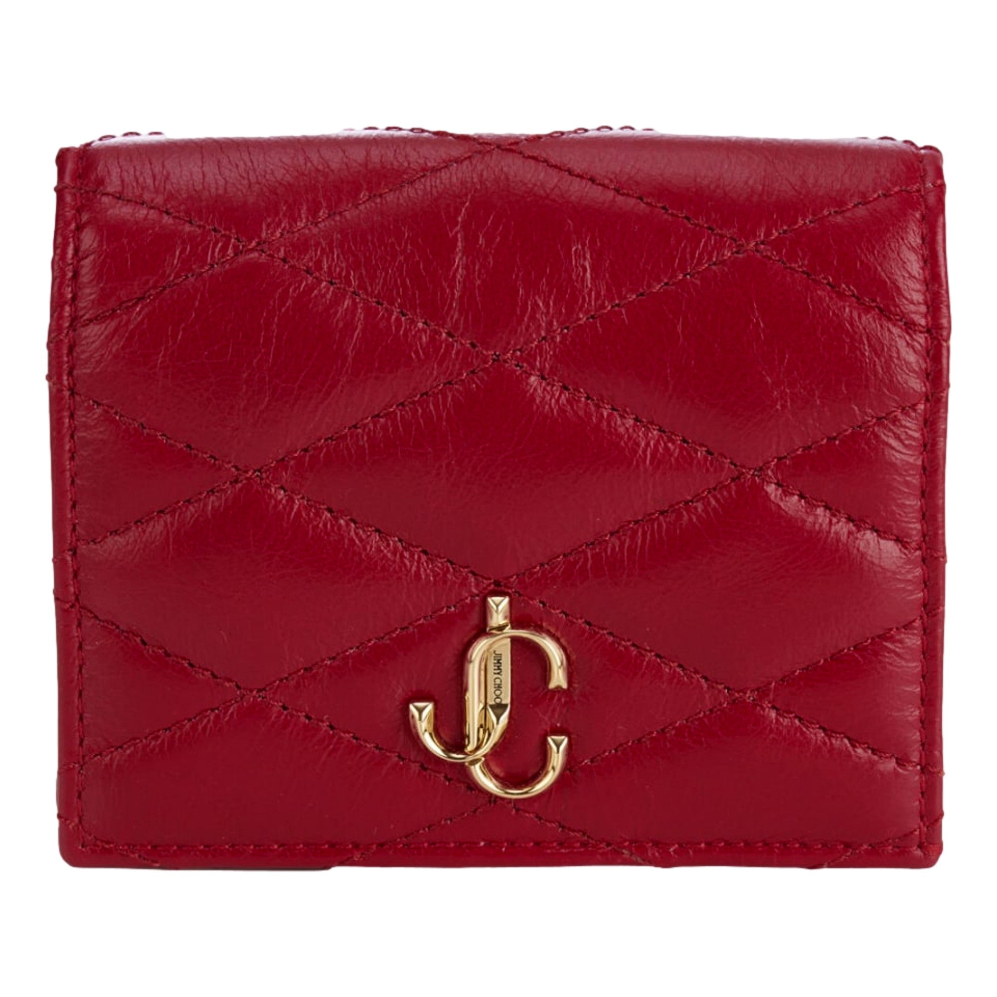 Jimmy Choo Farone Raspberry Red Leather Card Case Folding Wallet