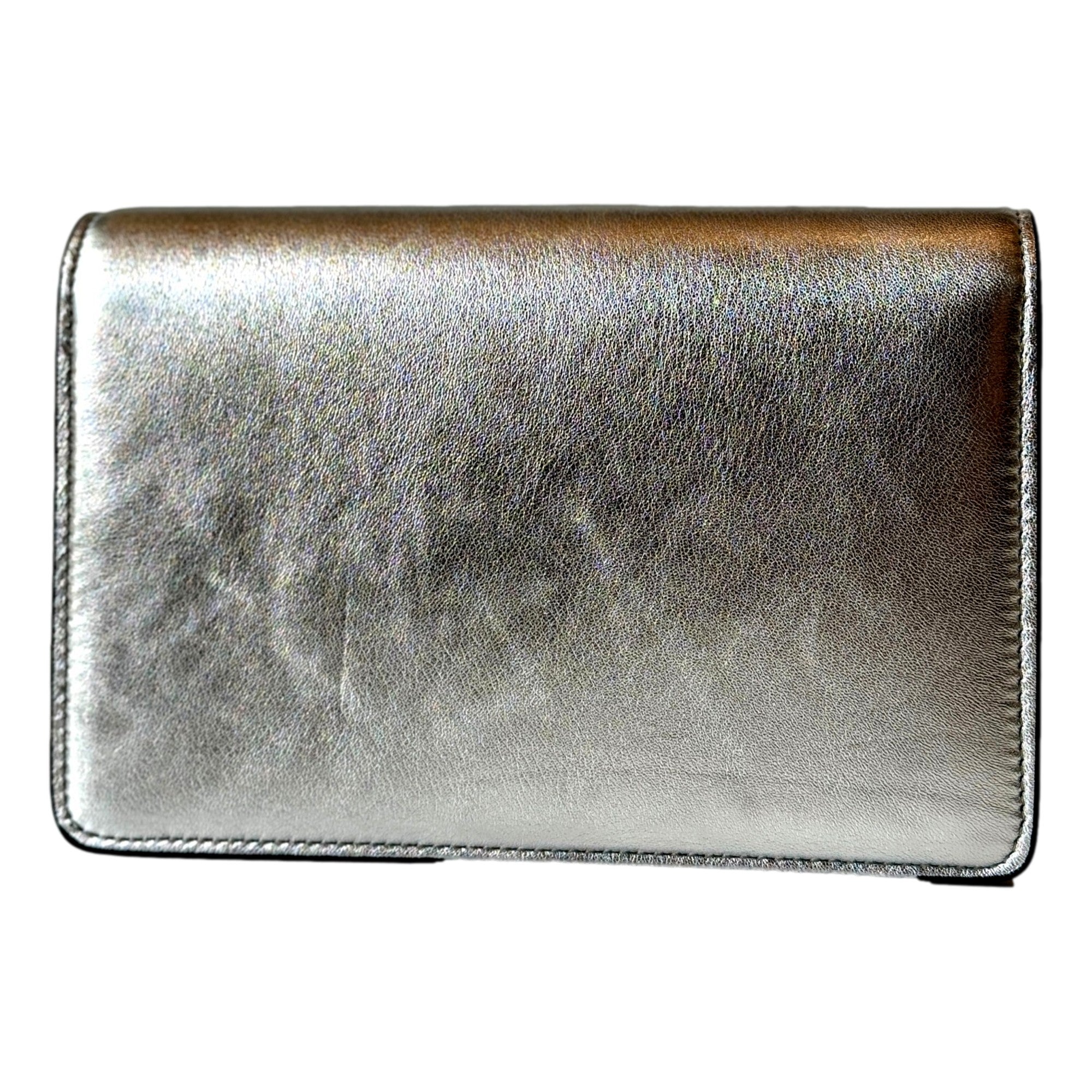 Jimmy Choo Kalina  Crossbody Clutch Bag Crystal Logo Metallic Silver