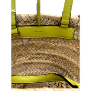 Jimmy Choo Logo Crossbody Tote Bag Natural Raffia Citron Yellow Trim