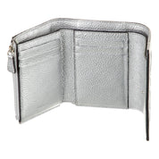 Jimmy Choo Loni Silver Leather Embossed Logo Tri-Fold Card Case Wallet