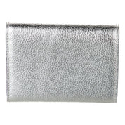 Jimmy Choo Loni Silver Leather Embossed Logo Tri-Fold Card Case Wallet