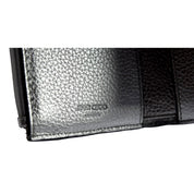 Jimmy Choo Loni Silver Leather Embossed Logo Tri-Fold Card Case Wallet