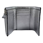 Jimmy Choo Loni Silver Leather Embossed Logo Tri-Fold Card Case Wallet