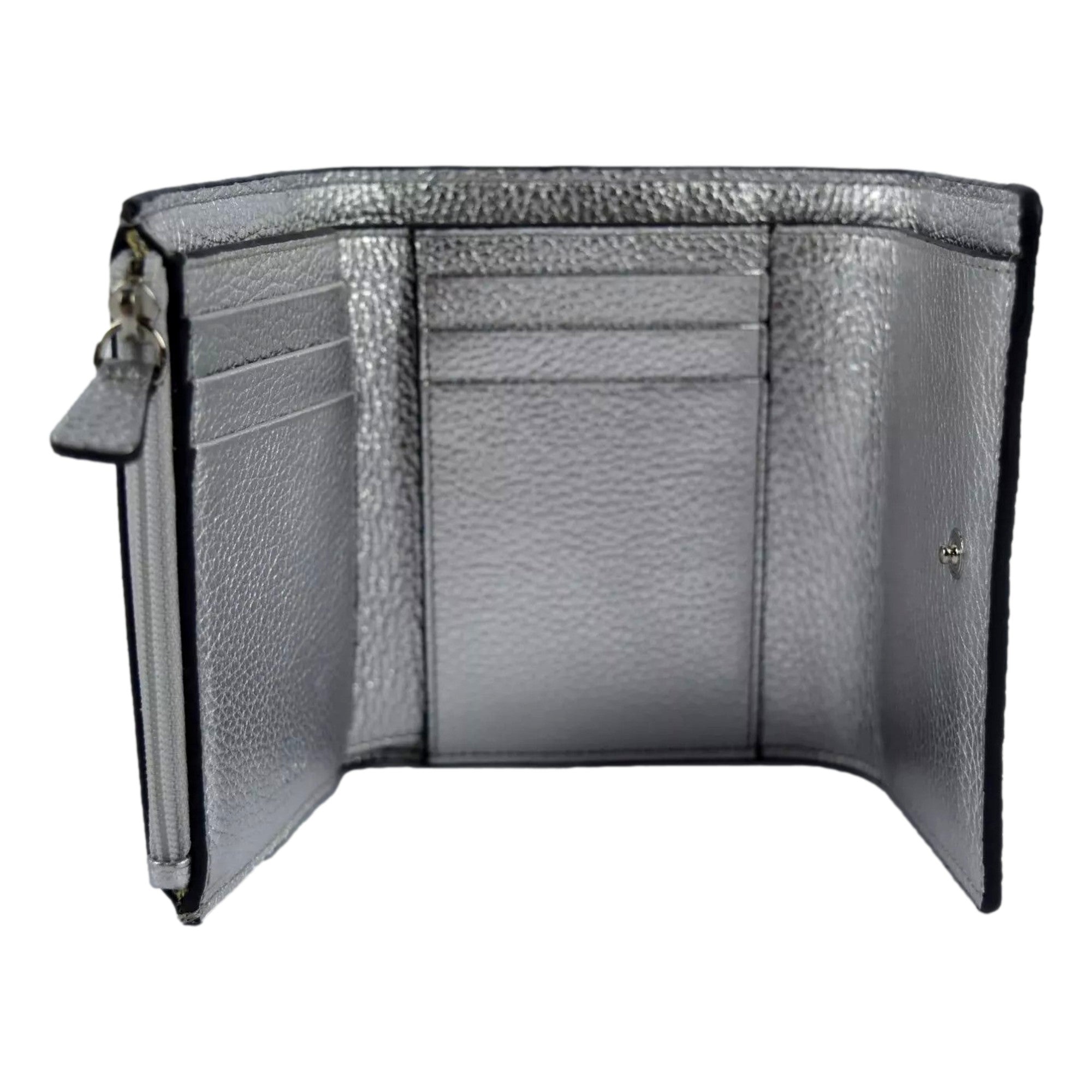Jimmy Choo Loni Silver Leather Embossed Logo Tri-Fold Card Case Wallet