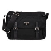 Prada Men's Black Nylon Triangle Logo Messenger Bag