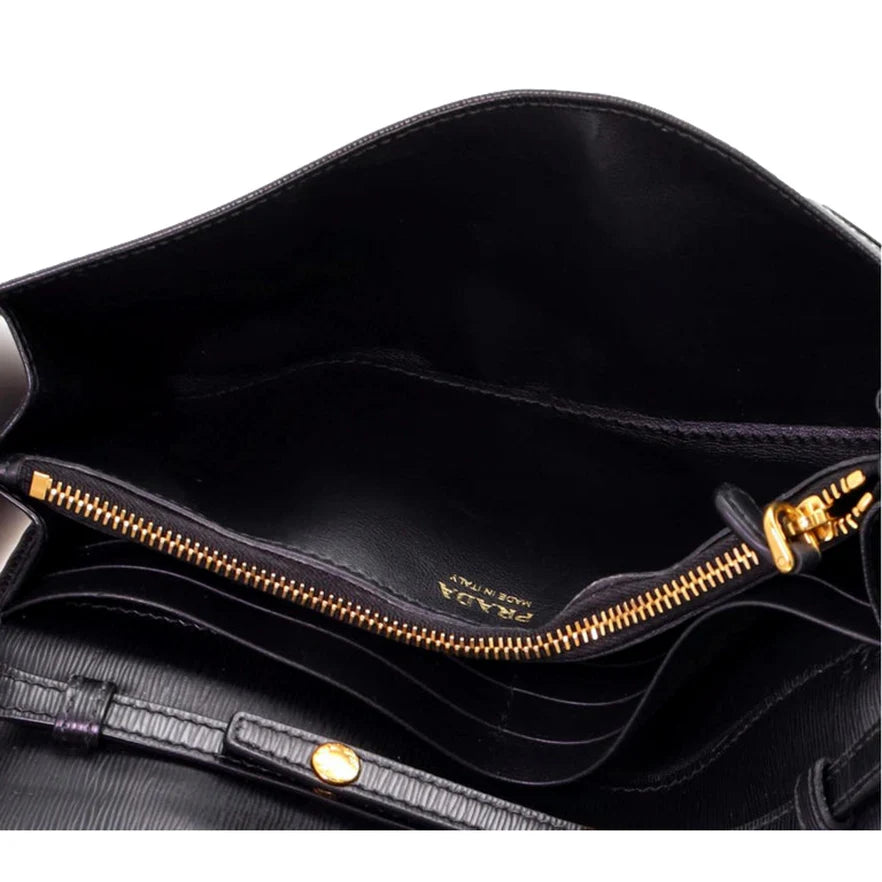 Prada Black Vitello Move Leather Chain Crossbody Wallet Clutch Bag