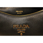 Prada Black Vitello Phenix Leather Web Stripe Strap Crossbody Bag