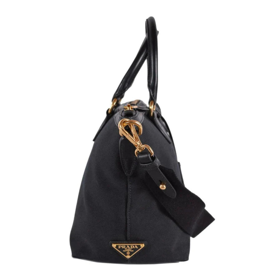 Prada Logo Jacquard Black Canvas Satchel Crossbody Bag