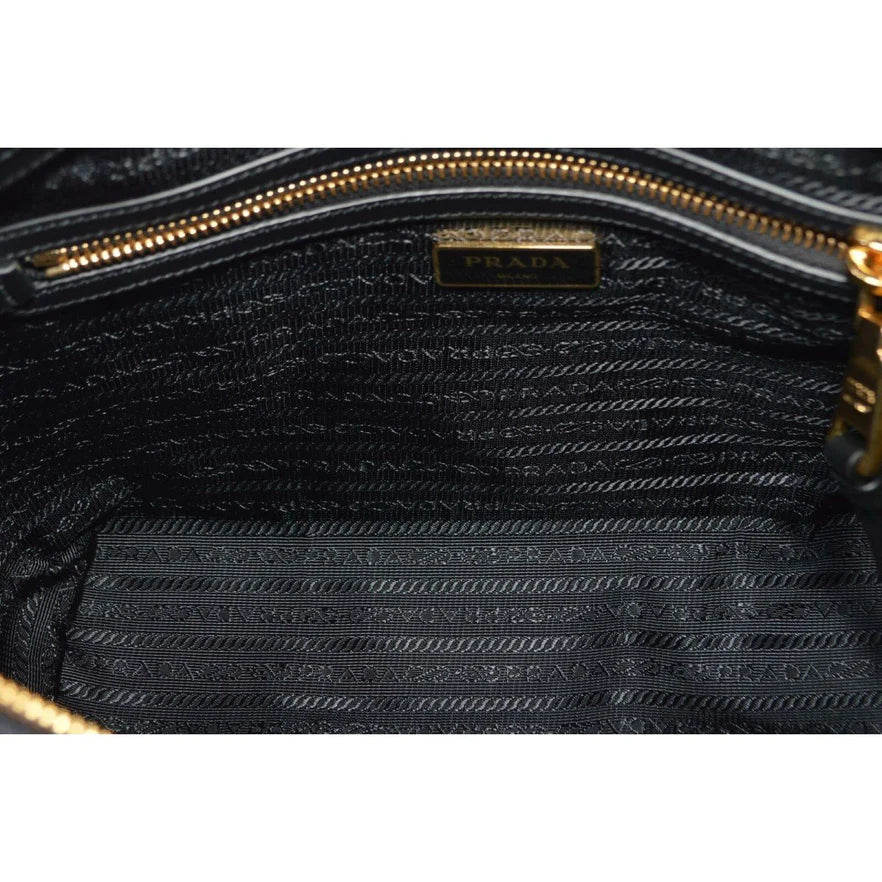 Prada Logo Jacquard Black Canvas Satchel Crossbody Bag