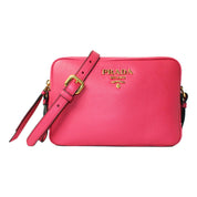 Prada Vitello Phenix Pink Leather Silver Logo Small Camera Crossbody Bag