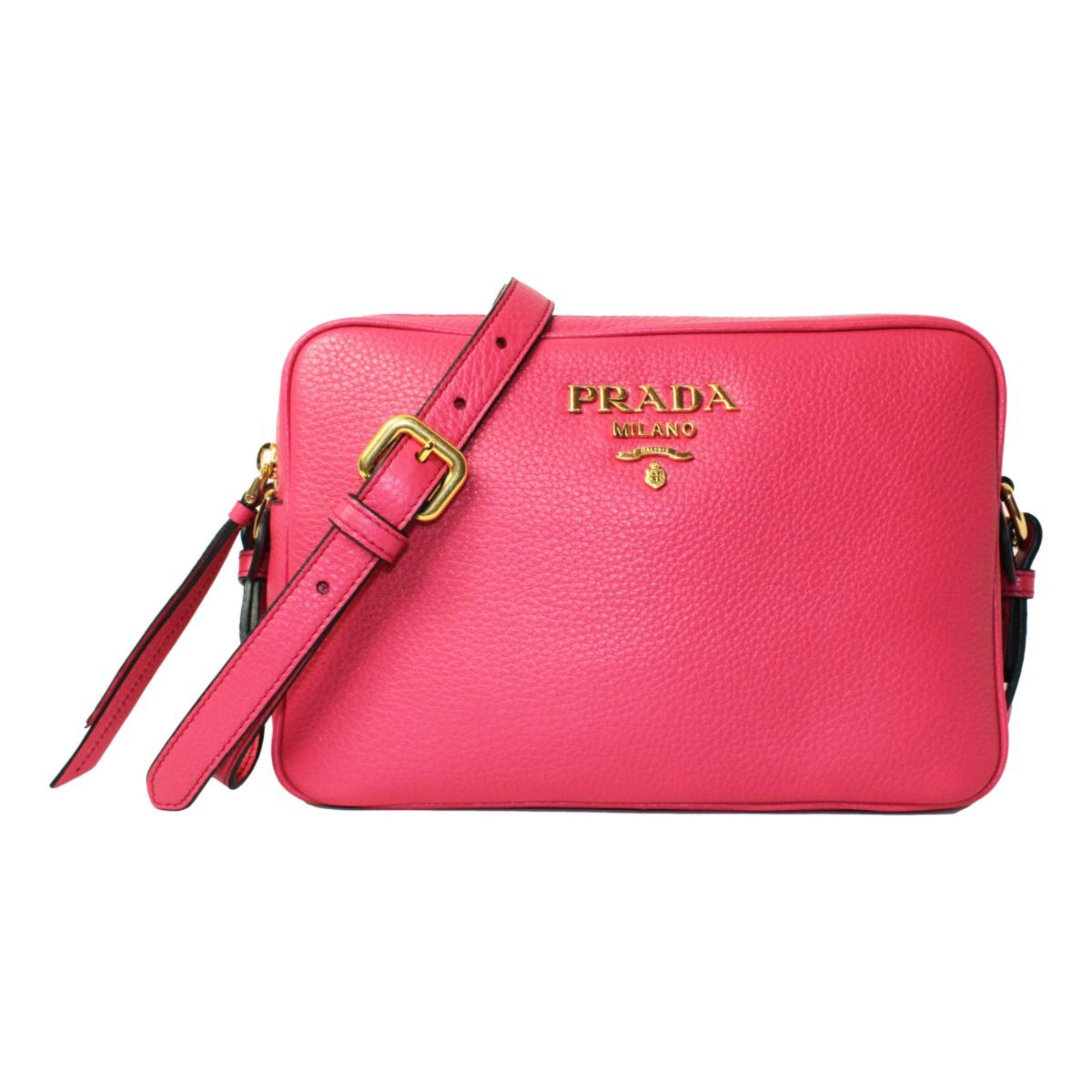 Prada Vitello Phenix Pink Leather Silver Logo Small Camera Crossbody Bag