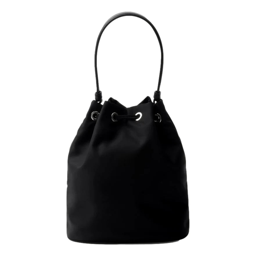 Prada Re-Nylon Black Beaded Embroidered Mini Drawstring Bucket Bag