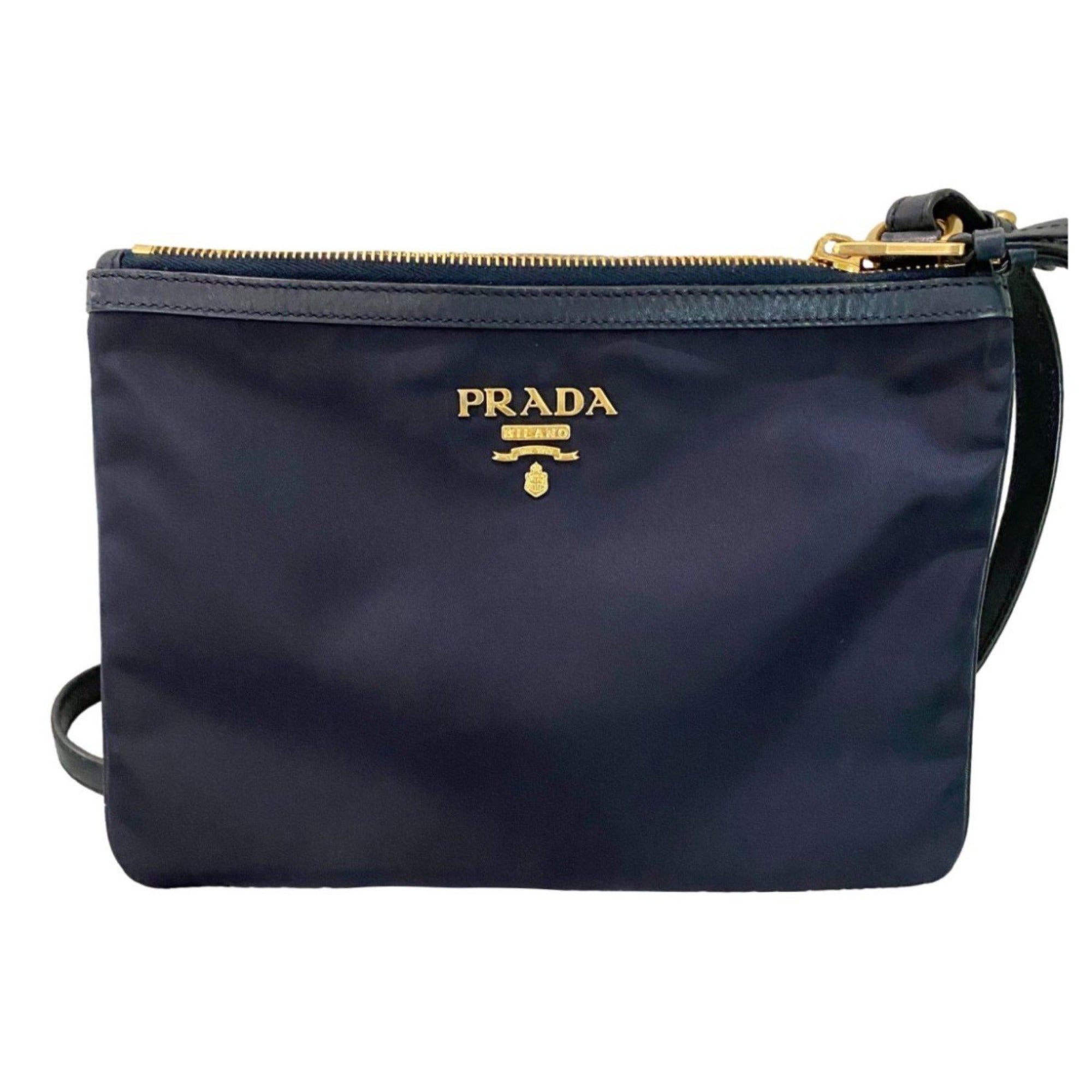 Prada Tessuto Nylon Blue Zip Calf Leather Crossbody Bag