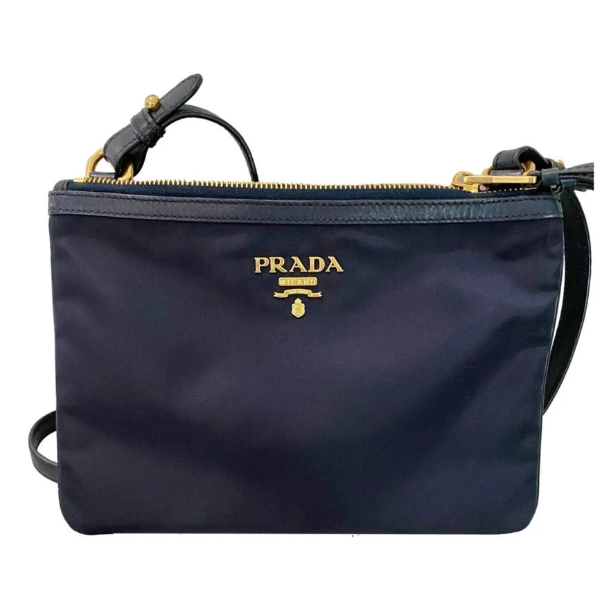 Prada Tessuto Nylon Blue Zip Calf Leather Crossbody Bag