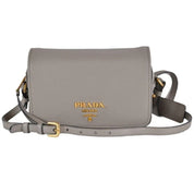 Prada Vitello Phenix Argilla Grey Leather Flap Crossbody Bag