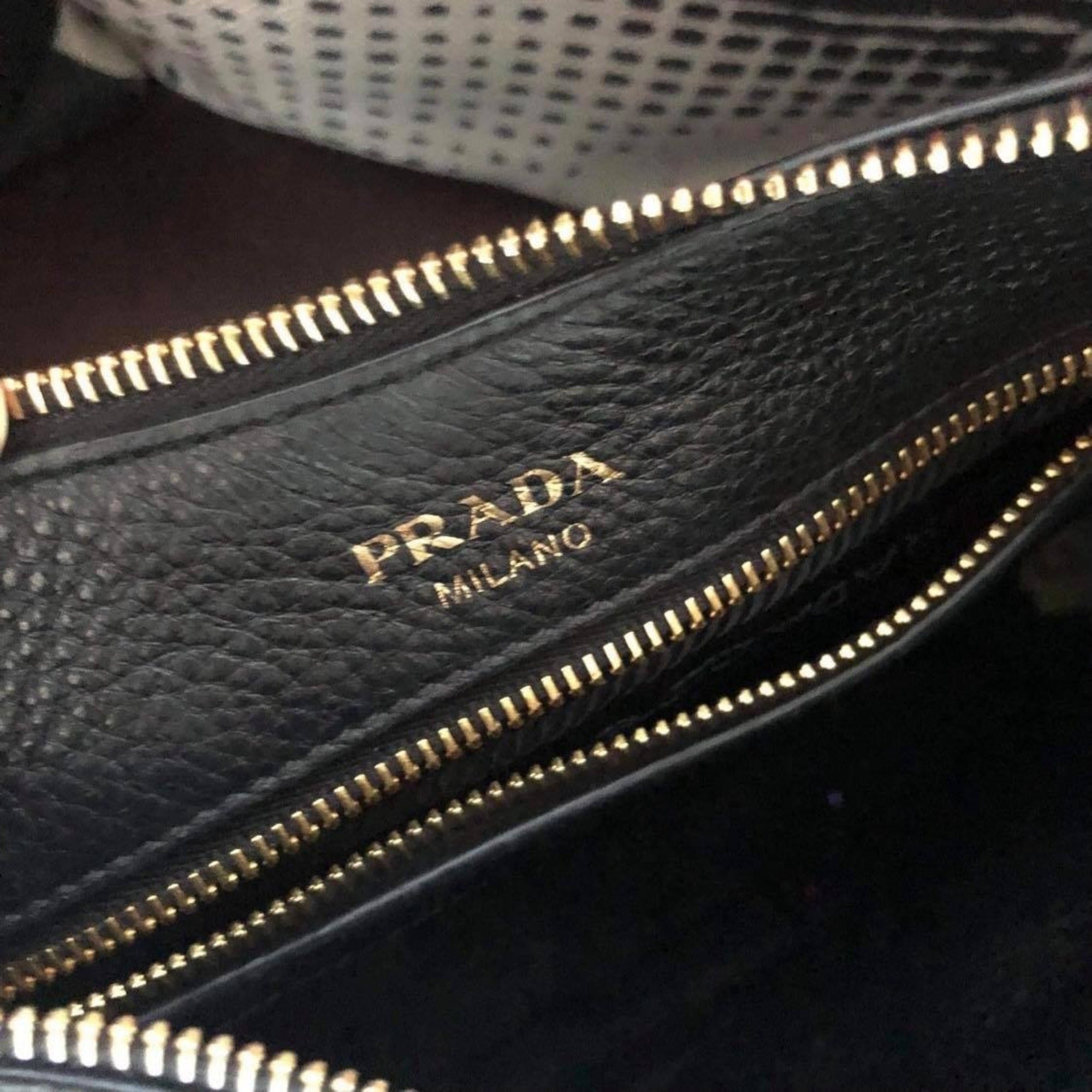 Prada Black Vitello Phenix Leather Web Stripe Strap Crossbody Bag