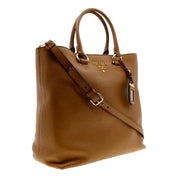 Prada Vitello Phenix Caramel Brown Shopping Tote Bag