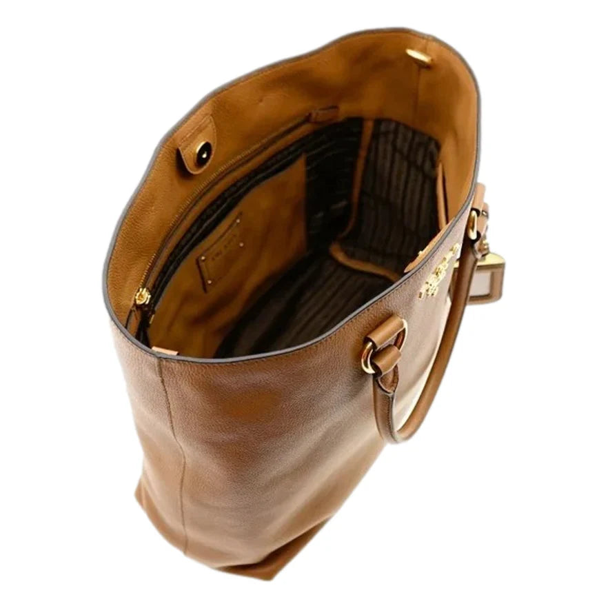 Prada Vitello Phenix Caramel Brown Shopping Tote Bag