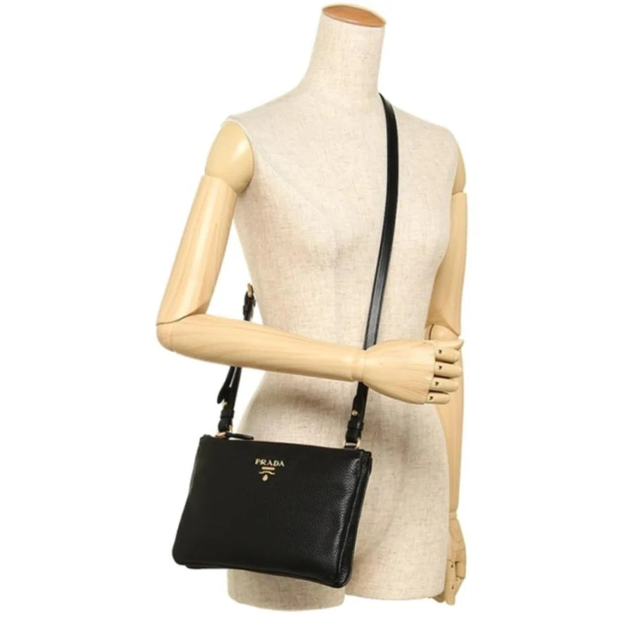 Prada Vitello Phenix Leather Gold Hardware Black Crossbody Bag