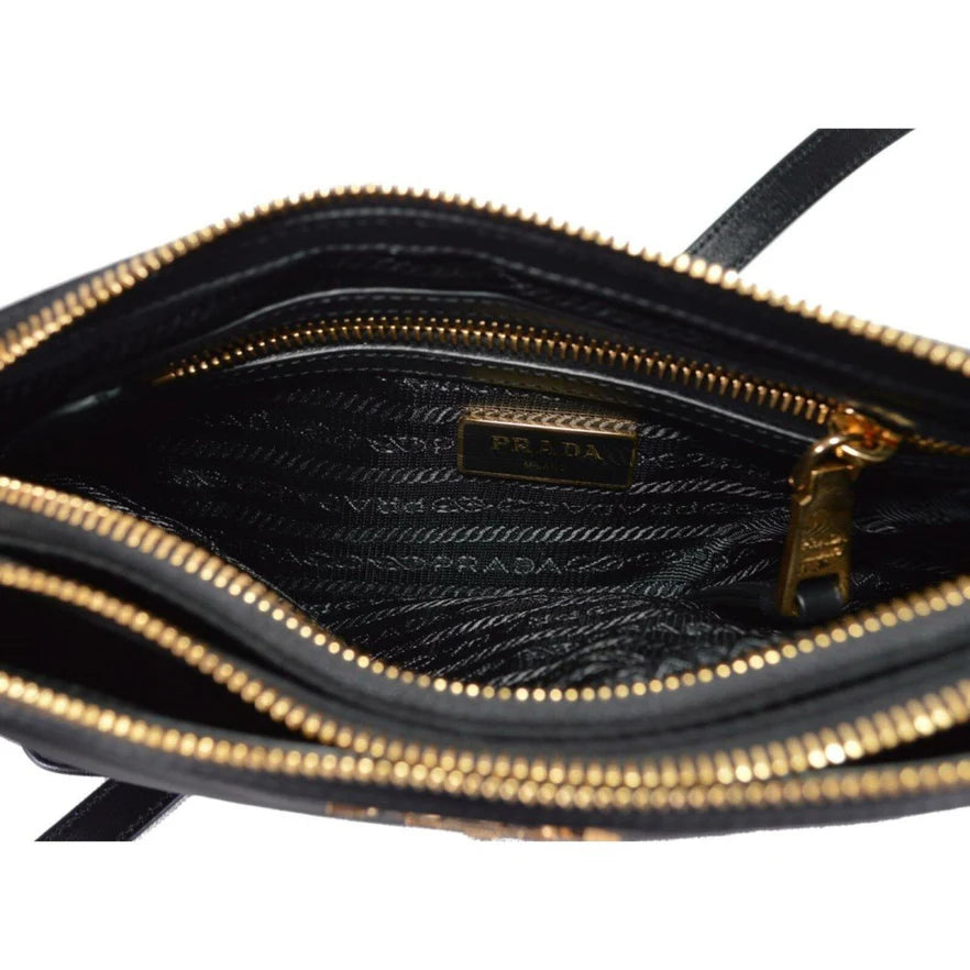 Prada Vitello Phenix Leather Gold Hardware Black Crossbody Bag