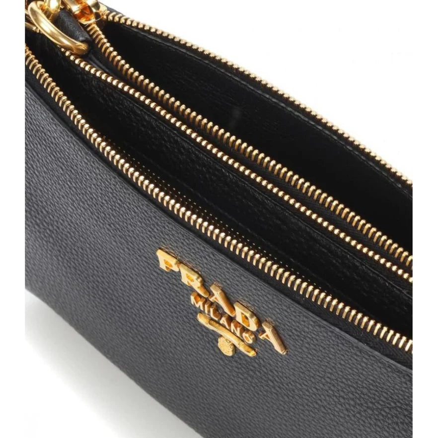 Prada Vitello Phenix Leather Gold Hardware Black Crossbody Bag