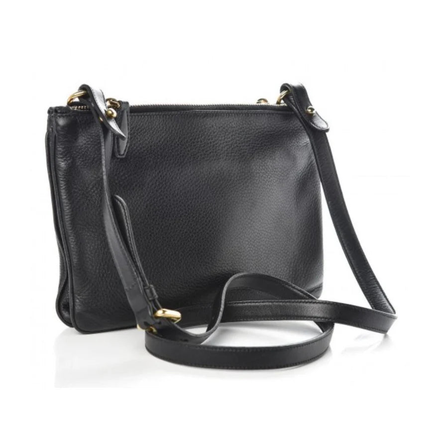 Prada Vitello Phenix Leather Gold Hardware Black Crossbody Bag