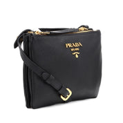 Prada Vitello Phenix Leather Gold Hardware Black Crossbody Bag