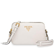Prada Vitello Phenix White Leather Double Zip Camera Crossbody Bag