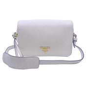 Prada Flap Vitello Phenix Ivory Leather Crossbody Bag