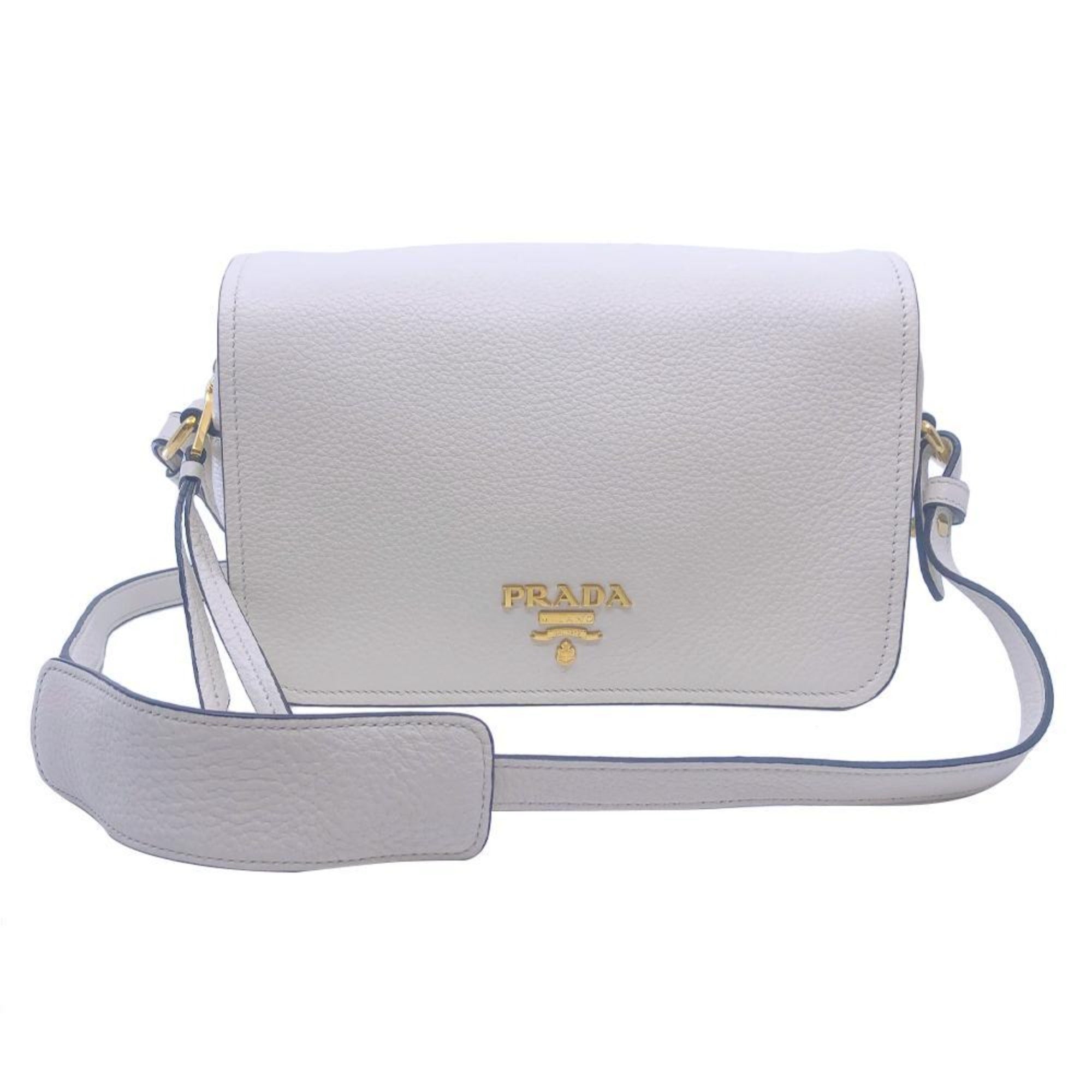 Prada Flap Vitello Phenix Ivory Leather Crossbody Bag