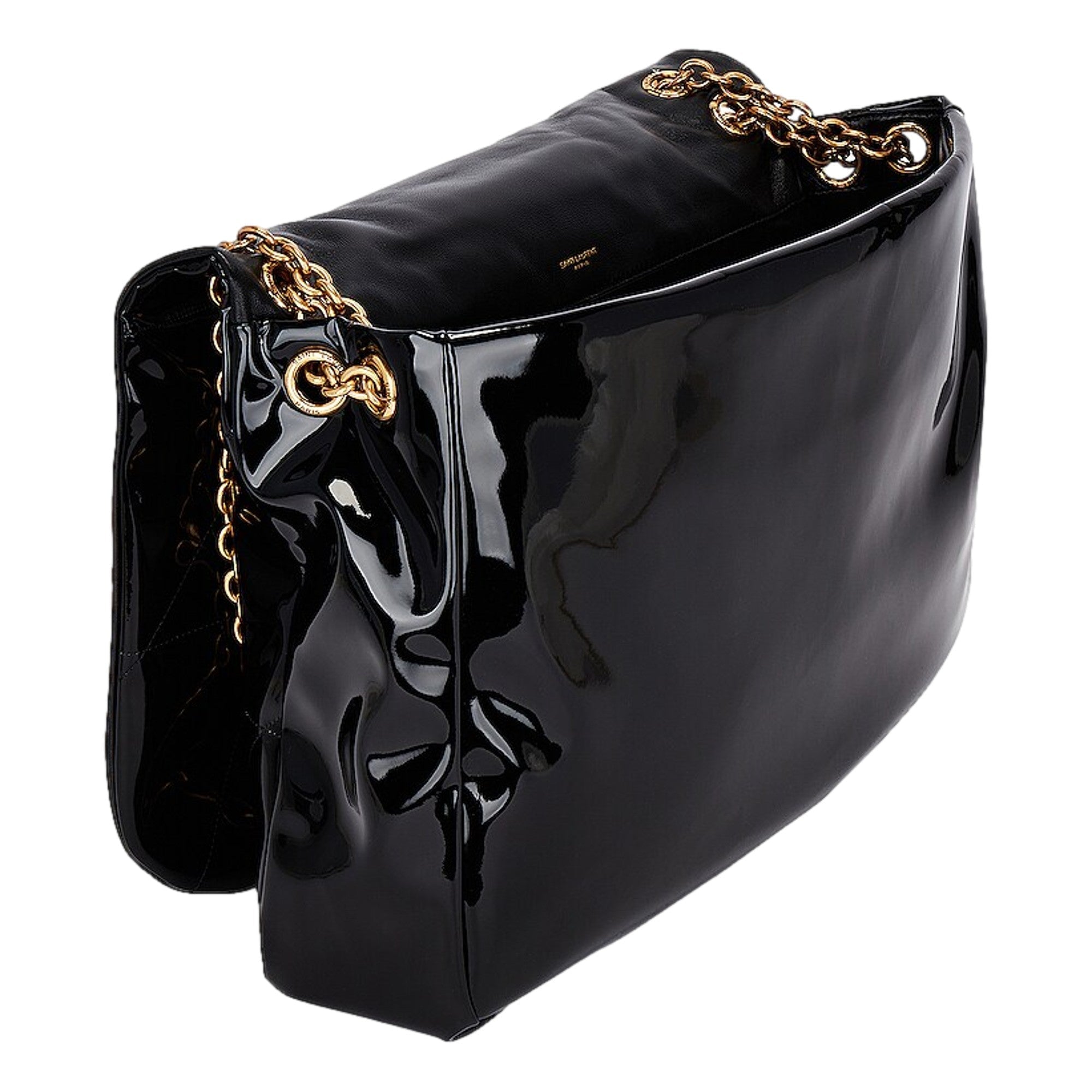 Saint Laurent Jamie YSL Black Patent Leather Chain Strap Large Shoulder Bag