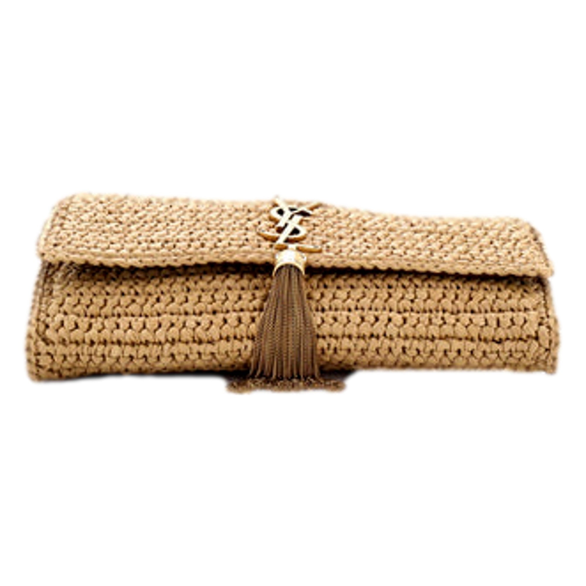 Saint Laurent Kate 99 YSL Beige Raffia Woven With Tassel Crossbody Bag