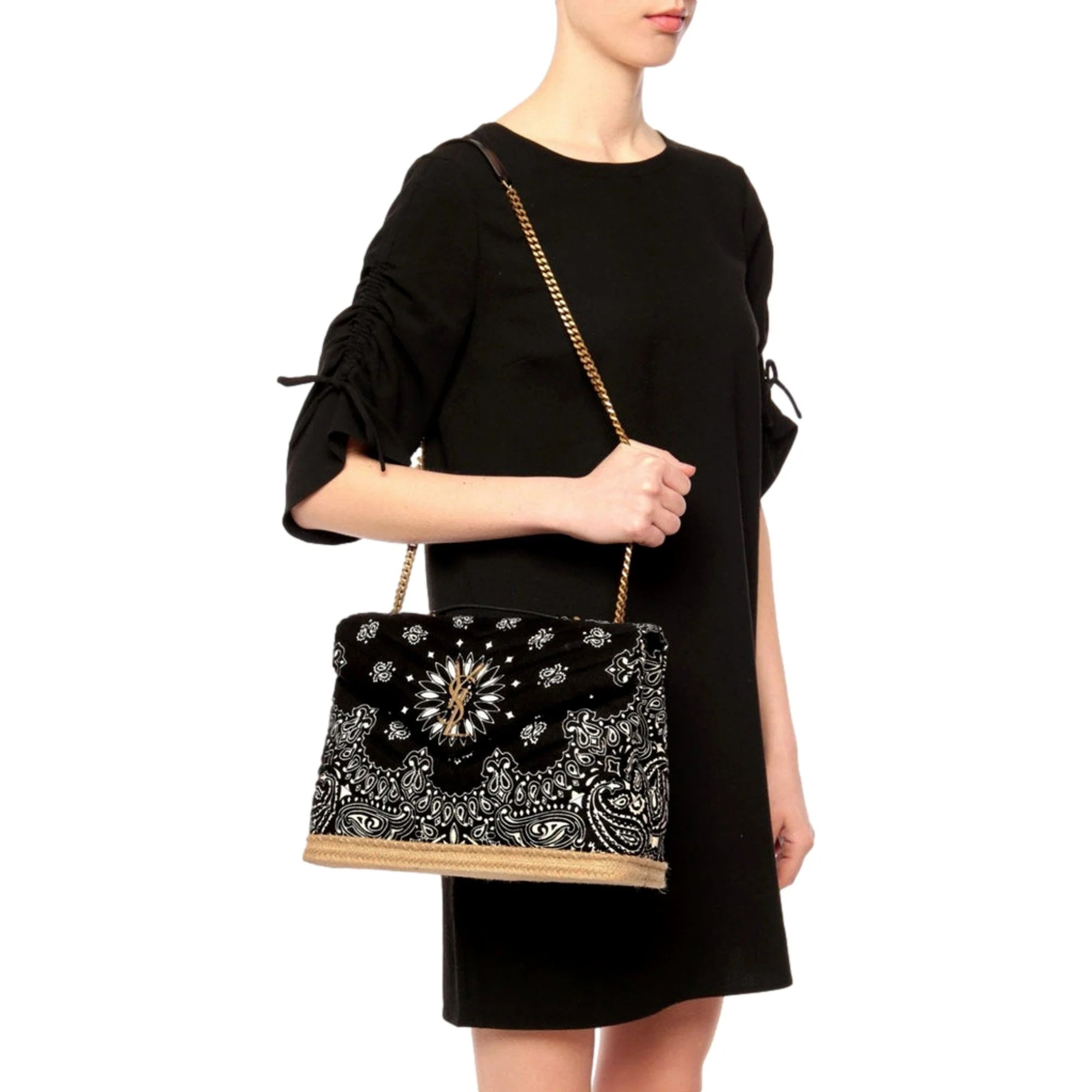 Saint Laurent Loulou Black Paisley Quilted Crossbody Bag