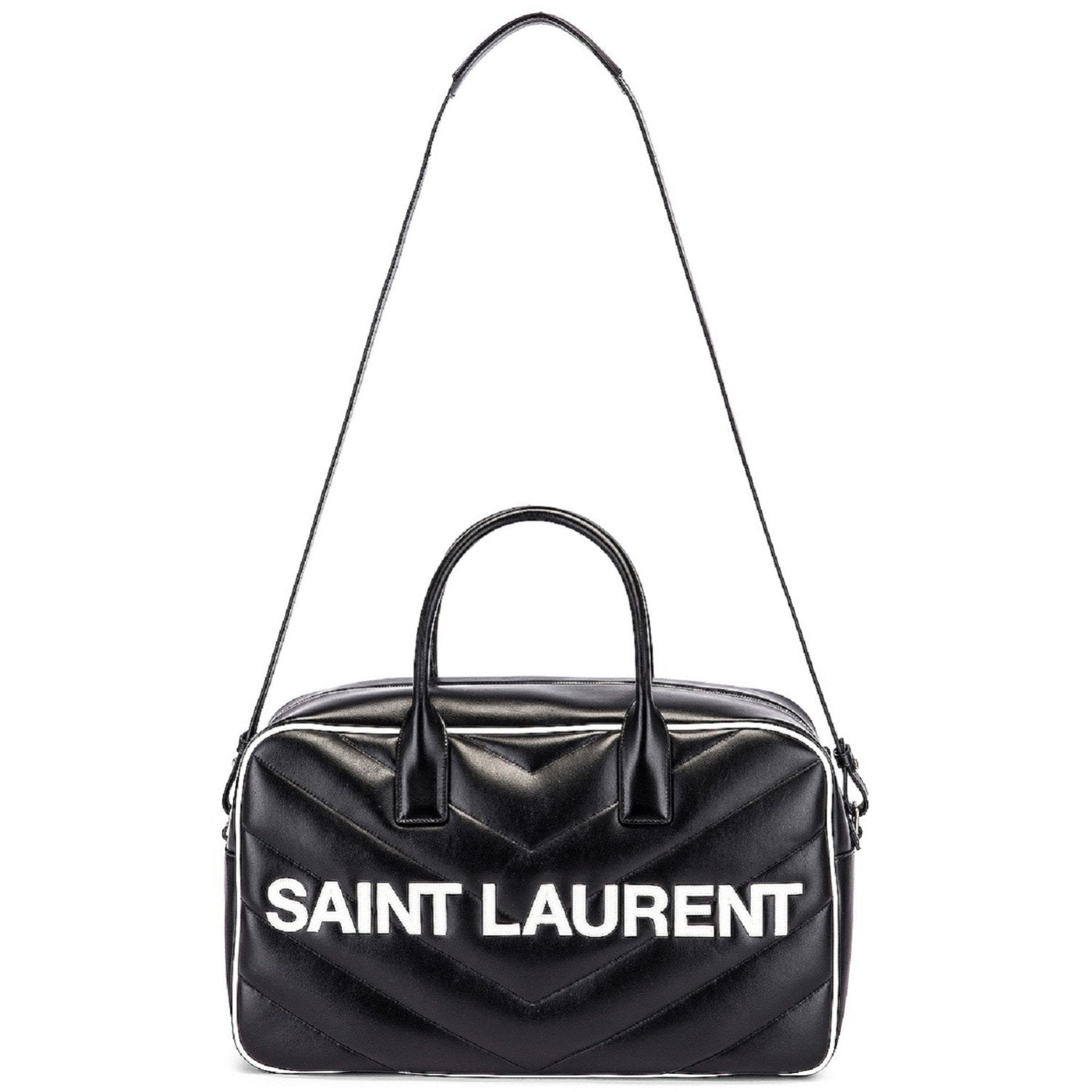 Saint Laurent Miles Logo Black Calf Leather Bowling Duffel Bag