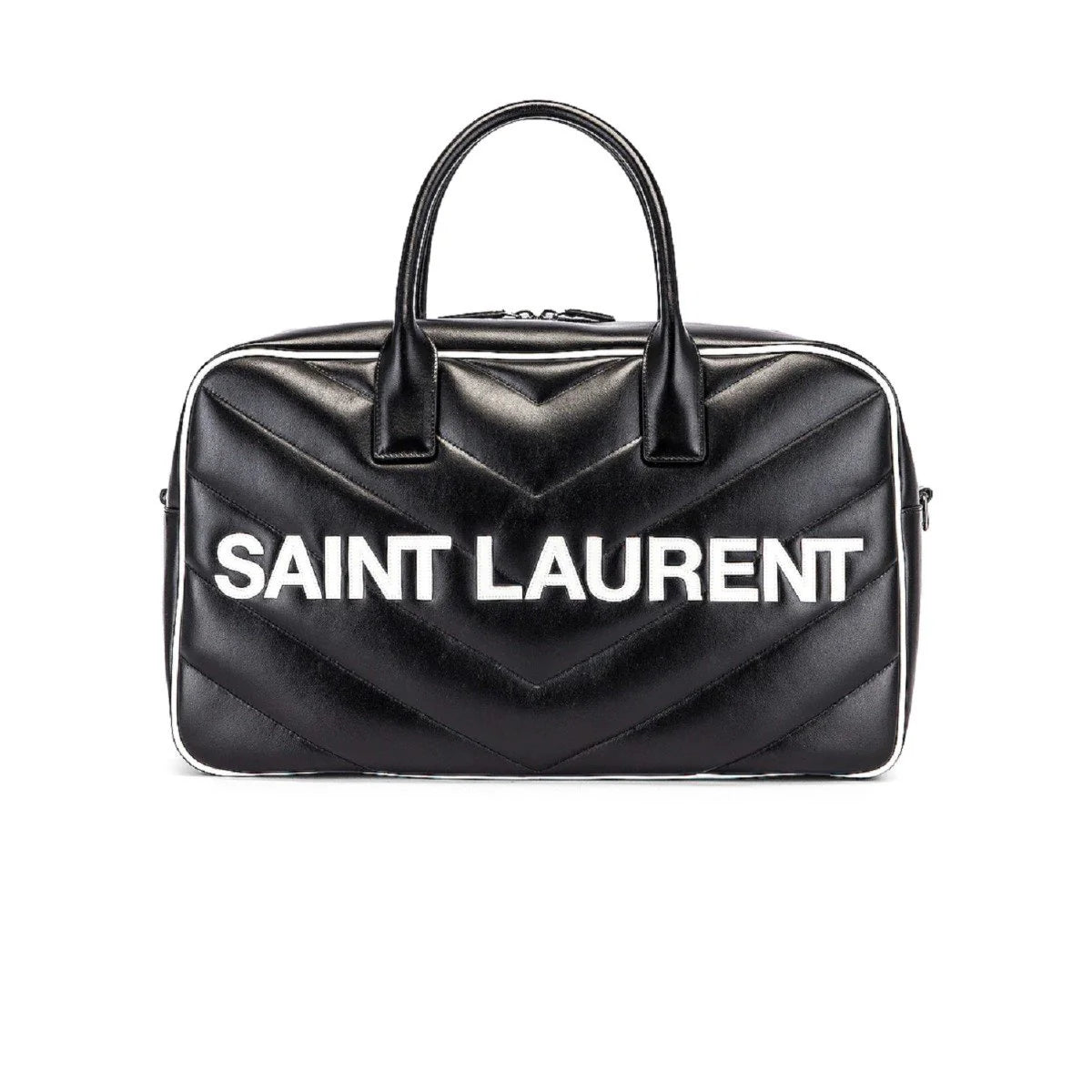 Saint Laurent Miles Logo Black Calf Leather Bowling Duffel Bag