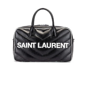 Saint Laurent Miles Logo Black Calf Leather Bowling Duffel Bag